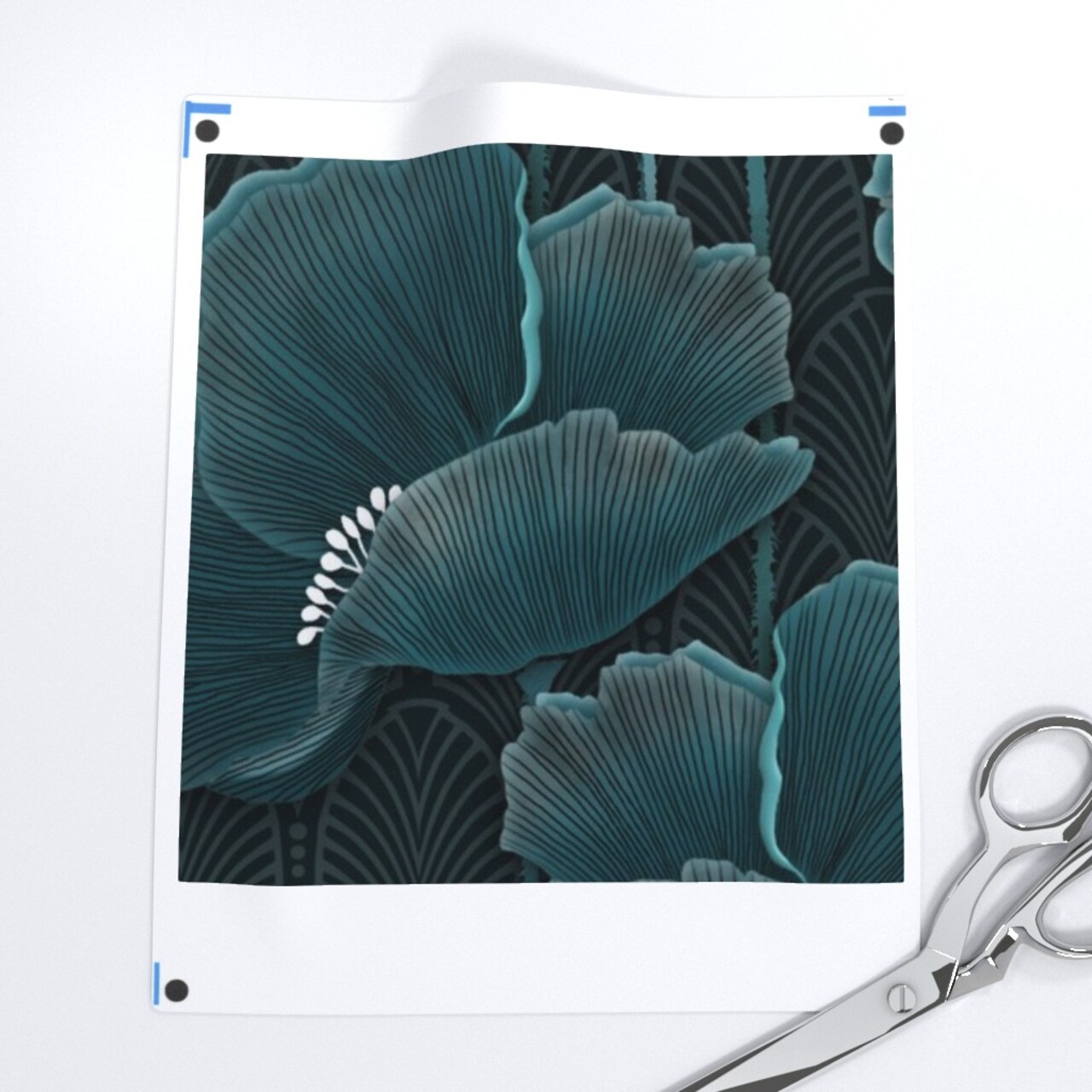 Moody Florals Dark Romantic Floral Poppy Field Art Deco Large Scale Teal Custom Printed Fabric by Spoonflower Various Fabrics by the Yard or Fat Quarter